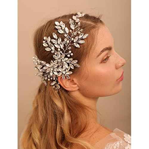 Rhinestone Crystal Flower Hair Comb with Headpiece for Bride, Wedding and Women Girls Silver