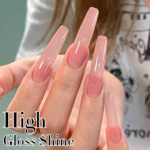 Double Rhythm Translucent Gel Polish Sheer Neutral Natural Light Milky Same Color Same Bottle 15ML Jelly Nail Polish Nail Art DIY at Home (Pink Clear-A1323)