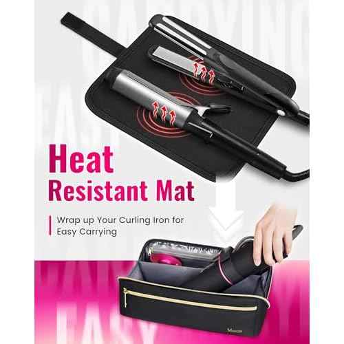 Mancro Hot Hair Tools Travel Bag with Separate Heat Resistant Mat, Large Capacity Wide-open Pouch, Hair Accessories Organizer for Flat Irons, Straighteners, Curling Iron,Travel Essentials for Women