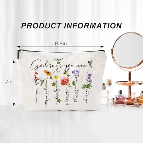 God Says You Are...Christian Gift for Women Inspirational Bible Verse Cosmetic Bags with Zipper Motivational Religious Travel Pouch for Women, Mother, Sister