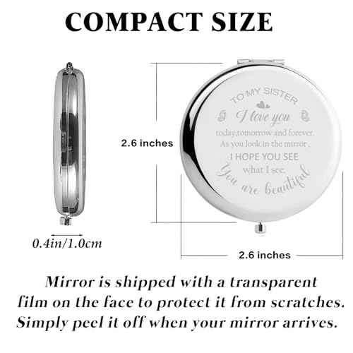 Sister Birthday Gifts Compact Mirror, Sisters Gifts from Sister, Birthday Gifts for Sister from Sister Brother Friend for Her