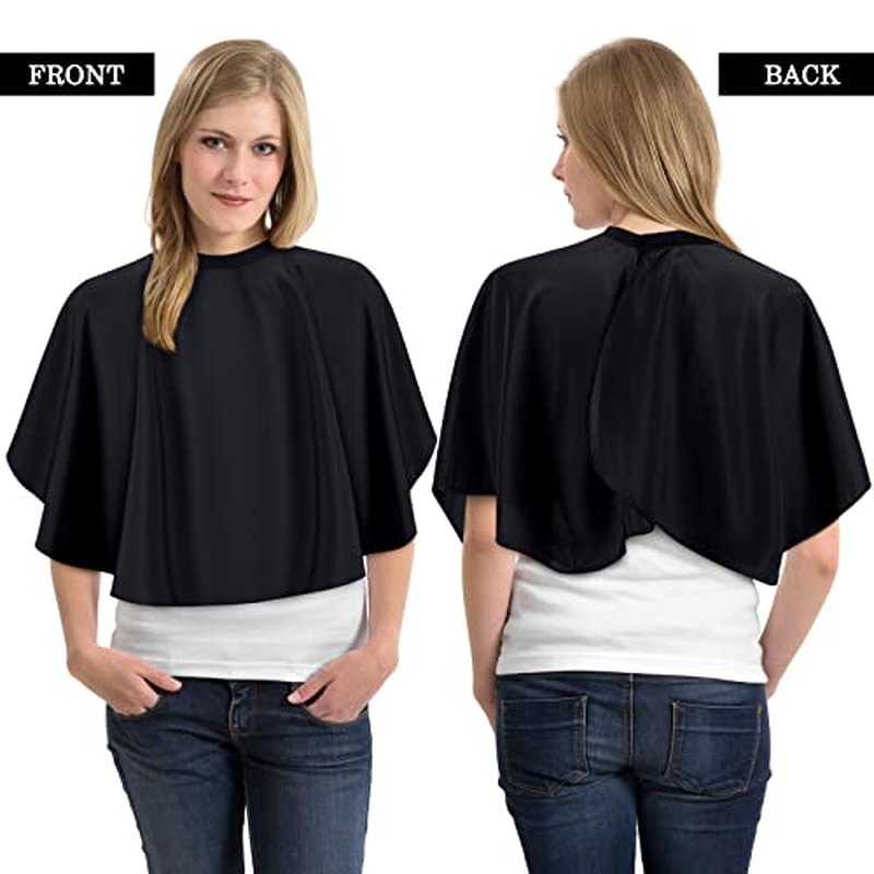 Wesiti 16 Pcs Short Makeup Cape for Women Men Black Waterproof Nylon Hair Cutting Cape, Salon Hair Apron Beard Shorty Smock for Clients Lightweight Makeup Bib for Artist Beautician