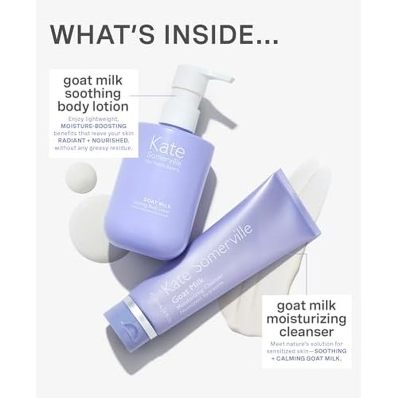 Kate Somerville Stressed Skin Saviors Goat Milk Set ? Full Sized Face and Body Skincare Set with Goat Milk Cleanser & Goat Milk Body Lotion