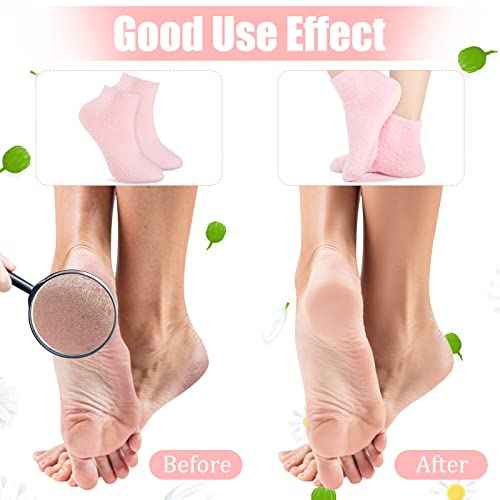 Janmercy 3 Pairs Aloe Socks Moisturizing Spa Infused Gel Sleeping Fuzzy Dry Feet Non Slip Lotion Socks for Women Men Repairing Softening Dry Cracked(Pink, Blue, Gray)