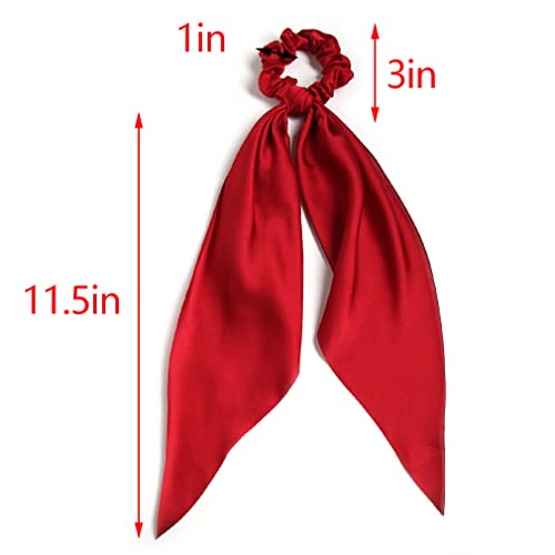 Pack of 2 Knotted Bow Hair Scrunchies Elastic Hair Scarf Hair Ties Bands Satin Hair Ribbon Scrunchy Red Ponytail Holder for Women and Girls, Hair Scarf Scrunchies, Hair Accessories (Burgundy)