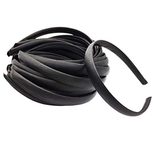 20pcs 15mm Wide Satin Fabric Covered Ribbon Flexible Headband Hairband Hair Band For Girls Women DIY Craft (Black)