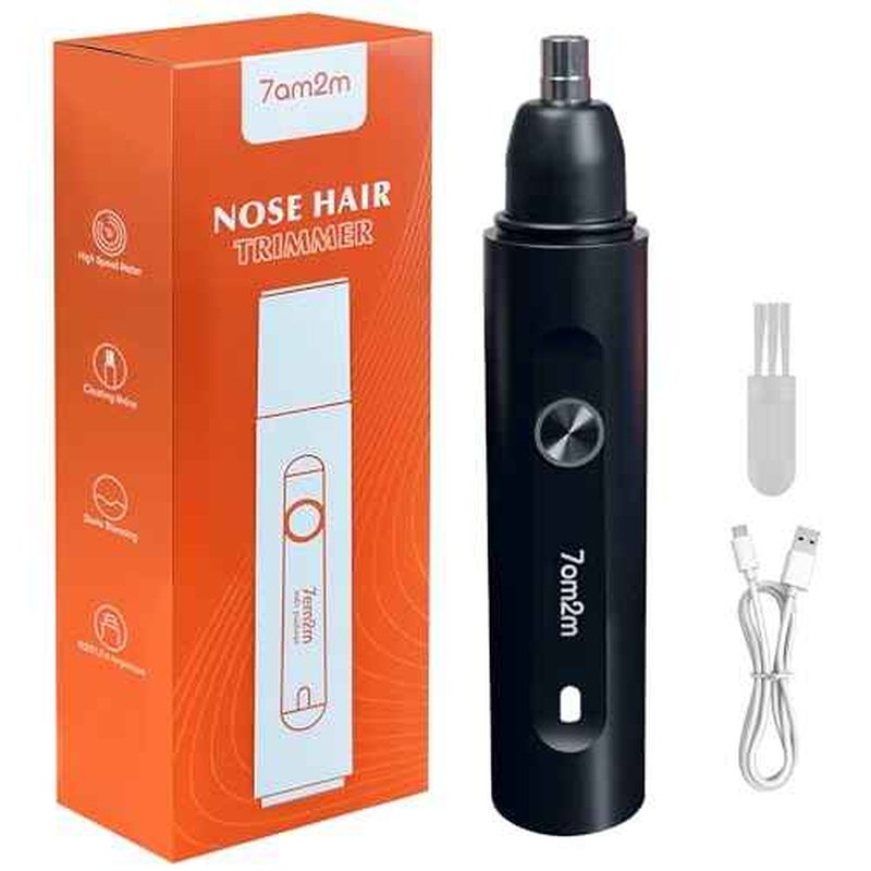 7AM2M Personal Care Electric Nose and Ear Hair Trimmer ? Rechargeable, 9000 RPM High-Speed Precision Cutting, Detachable Washable Blade, Portable Design Black