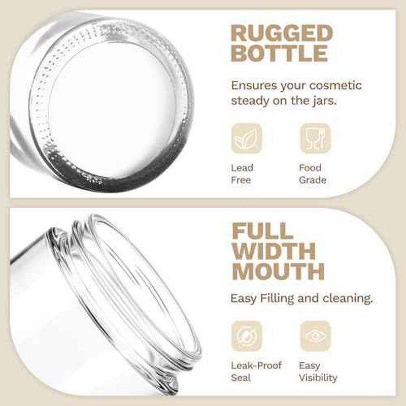 4 oz Small Glass Jars with Lids, Bumobum Clear Cosmetic Jars with Plastic Woodgrain Lids, 120ml Refillable Empty Containers for Cream, Salve, Powders and Lotion Storage, 4 Pack