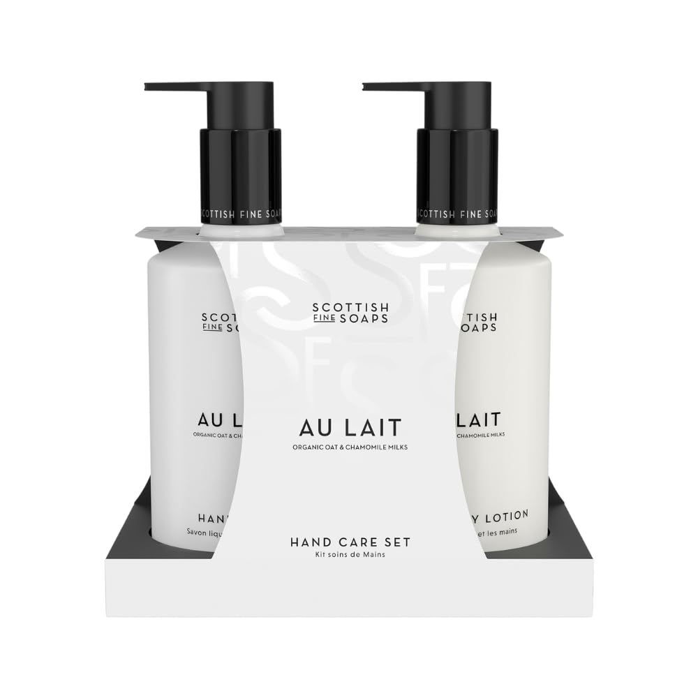 Scottish Fine Soaps Au Lait Luxury Hand Care Collection Set, Oat & Chamomile Milk, Vegan Friendly, Chocolate, Coconut & Sandalwood Fragrance