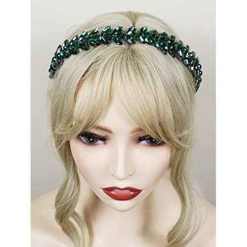 Green Rhinestone Headband Wedding Hair Accessories for Brides Tiaras for Women and Girls Goddess Costume Hair Decoration Party Prom Bridesmaid Gifts