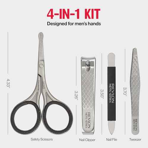 Revlon Men's Grooming Kit, 5-Piece Travel Essentials Set, Includes Nail Clippers, Scissors, File, Tweezers and Carrying Case, Stainless Steel, 1 count