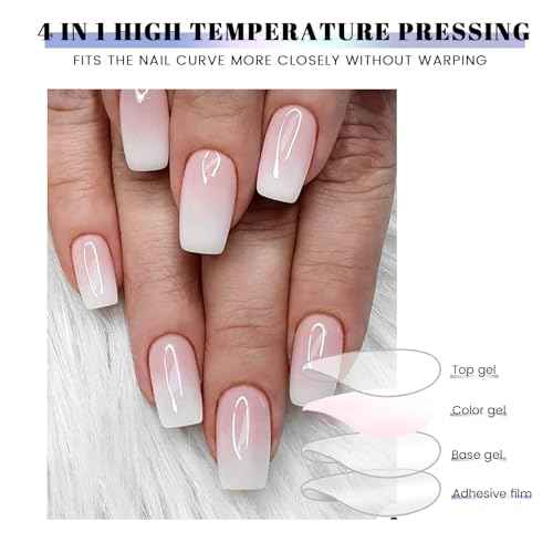 Semi Cured Gel Nail Strips | Gel Nail Stickers with UV Light Required | Salon Quality, Easy Application and Removal£¨Pink Ombre£©