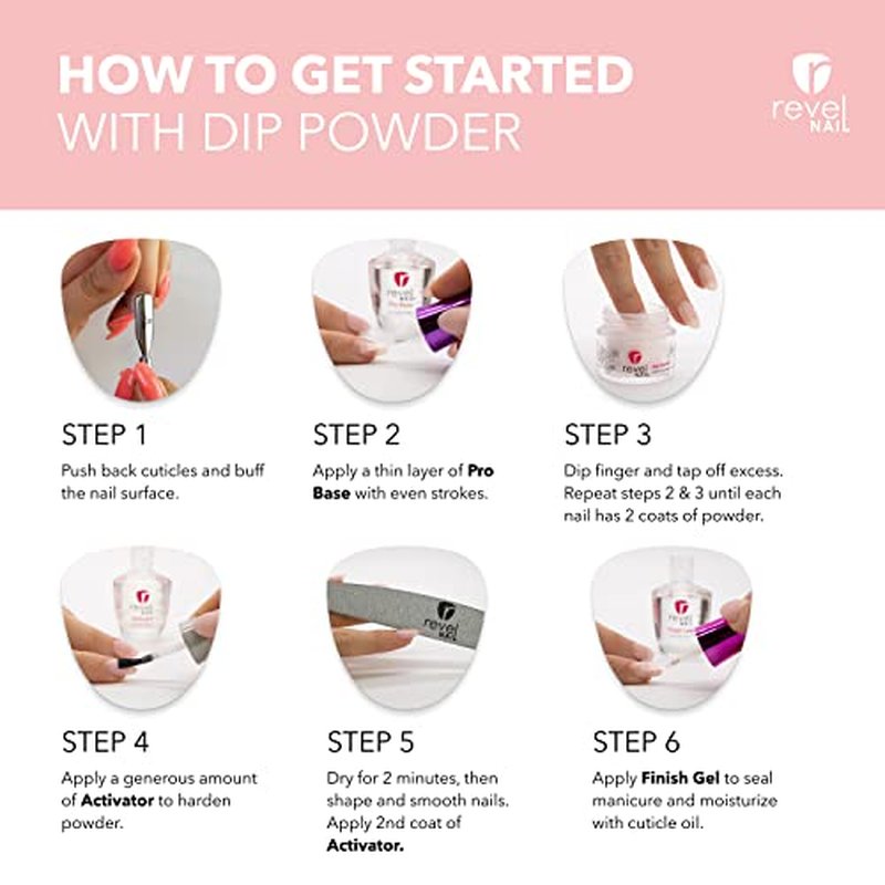 Revel Nail Starter Kit - 4 Color Manicure Set with Dip Nail Powder and Dip Powder Liquid Set - Pretty in Pink