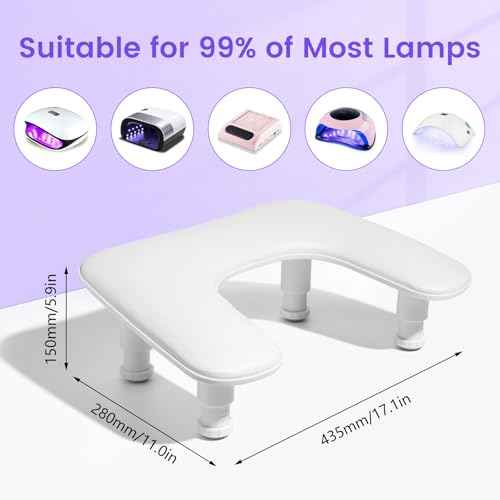 Big Arm Rest for Nails Tech: 2nd Generation U-Shaped Manicure Nail Arm Rest Stand Height Adjustable Armrest Microfiber PU Leather Hand Rest Pillow for Acrylic Nails (White)
