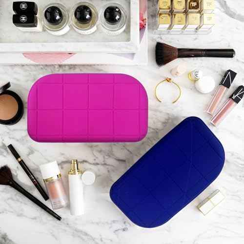 Silicone Makeup Bag - Waterproof Cosmetic Organizer for Travel Versatile Small Toiletry Bag & Cute Makeup for Women & Girls (Navy blue)
