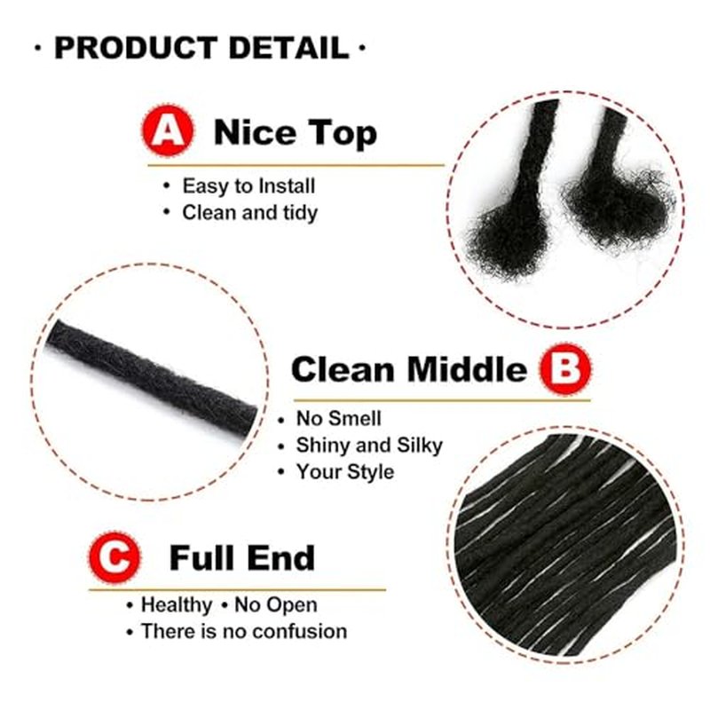Short Loc Extensions Human Hair Dreads Extensions Dreadlock Extensions for Men Women 0.6 cm 4 Inch 60 Strands Handmade Permanent Locs Extension Natural Black Locs Hair Extensions Can be Dyed Bleached