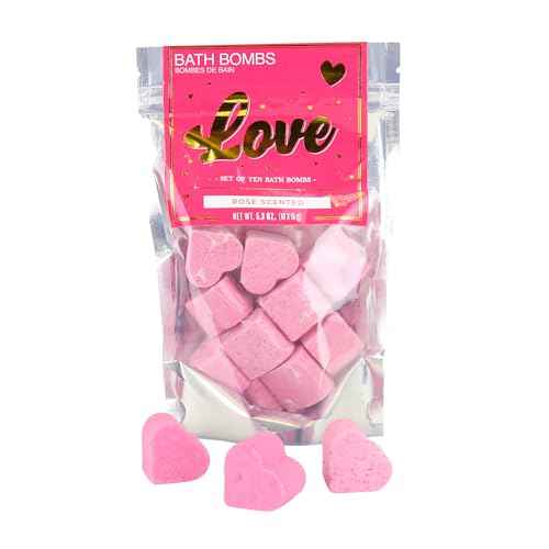 Gift Republic - 10 Love Bath Bombs | Rose Bath Mini Hearts for The Bath | Bubble Pearls in Rose Fragrance | Bubble Bathtub Bombs | Gift for Christmas, Birthday, Valentine's Day