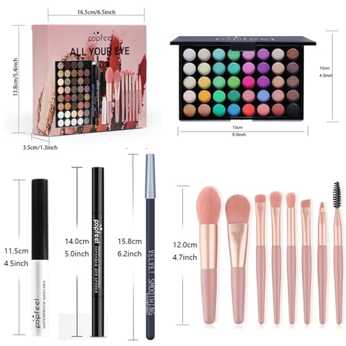 Eye Makeup Kits for Women, Eye Makeup Set for Beginners, Christmas Day Gifts for Women Girls, Makeup Essential Bundle Includes Eyebrow Pencil, Eyeliner Pen, Mascara, Eyeshadow Palette,Brushes