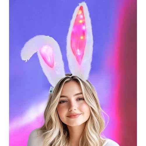 Uranian Light Up Bunny Ears Headband Rabbit Ears Hair Bands Led Bunny Headbands Cosplay Costume Hair Accessories for Women