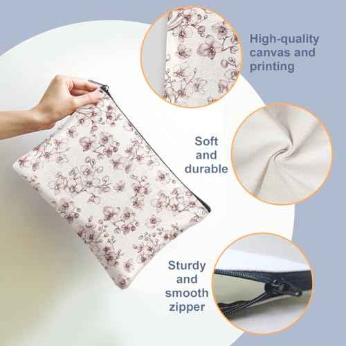 4Pcs Flower Makeup Bags 5.91x9.06 inch Orchid Roses Daisy Canvas Cosmetic Bags with Zipper Canvas Travel Toiletry Pouches for Women Party Shopping Home Travel Accessories
