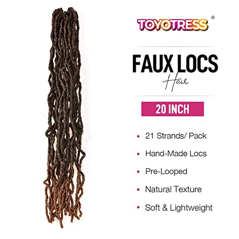 Toyotress Faux Locs Crochet Hair - 20 Inch 6 Packs Soft Natural Ombre Brown Long Pre-looped Faux Locs Crochet Braids, Curly Wavy Synthetic Braiding Hair Extensions (20 Inch, T30-6P)