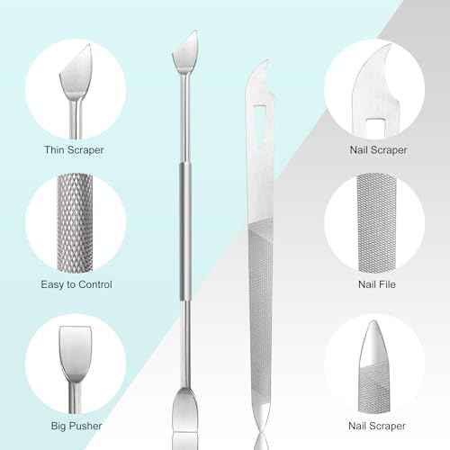 Cbiumpro 5-Pack Cuticle Trimmer Set with Pusher, Cutter, Scraper, Nipper, Clipper, Professional Stainless Steel Cuticle Remover Tools Kit for Fingernails & Toenails - with Case