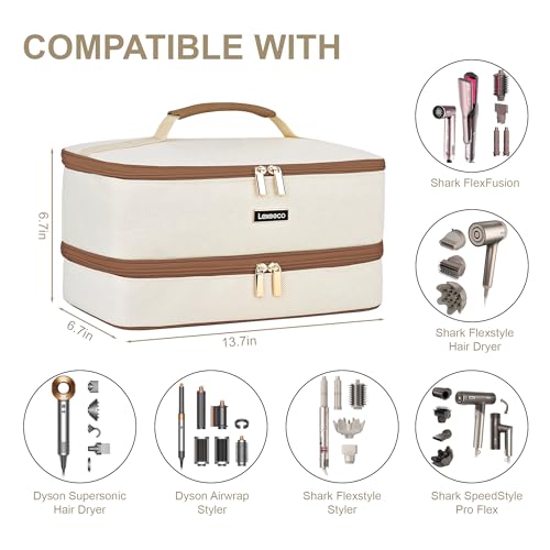 Travel Carrying Case for Shark FlexStyle Attachments & Dyson Airwrap, Double Layer Hair Dryer Case, Brown
