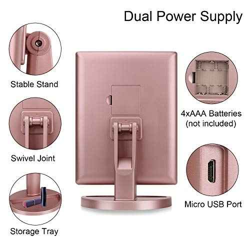 deweisn Dresser Mount Tri-Fold Lighted Vanity Mirror with 21 LED Lights, Touch Screen and 3X/2X/1X Magnification, Two Power Supply Modes Make Up Mirror,Travel Mirror