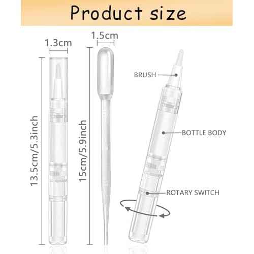 6 Pcs 3ml Empty Cuticle Oil Pen with 4 Pcs Transfer Pipettes - Transparent Nail Oil Twist Pens with Brush Tip for Nail Oil, Eyelash Growth Liquid, Cosmetic Lip Gloss Container Applicators
