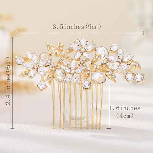 Olbye Rhinestone Crystal Bridal Headpiece - Flower Hair Comb, Clips for Brides, Bridesmaids, and Women (Gold)