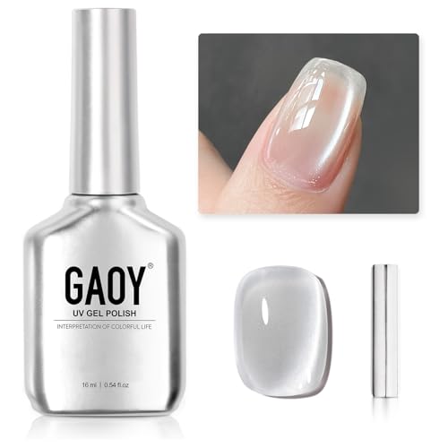 GAOY Glassy Cat Eye Gel Nail Polish, 16ml Glitter Holographic UV Gel Polish with Magnet, Reflective Translucent, 2341 Silvery Moonlight