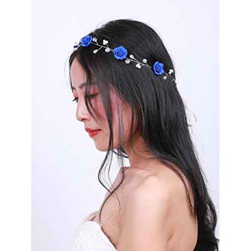 Missgrace Bridal Crystal Navy Blue Headband Wedding and Bride Hairpiece for Evening Party Navy Blue Flower Women Vintgae Hair Vine Bridal Hair Accessories