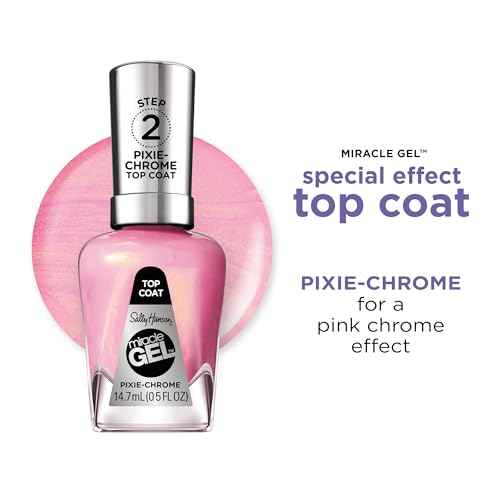 Sally Hansen Miracle Gel Nail Polish Special Effect Top Coat | Salon Quality, Gel-Like Formula, Two-Step System, No UV Light Needed, Long Lasting | 111 Pixie Chrome | Sheer Glittery Pink Nail Polish