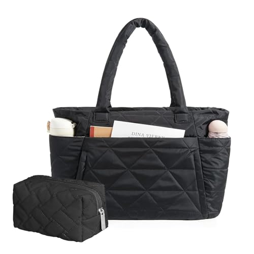 Puffer Tote Bag for Women, Large Quilted Puffy Handbag