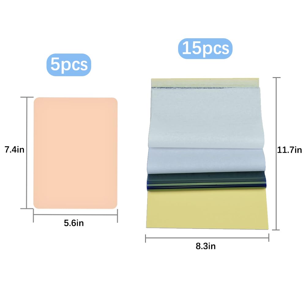 20Pcs Tattoo Practice Skin 3MM with Transfer Paper Kit- Gakonp 5pcs Fake Practice Skin 15pcs Tracing Paper 3mm Thick Tattoo Fake Skins Kit