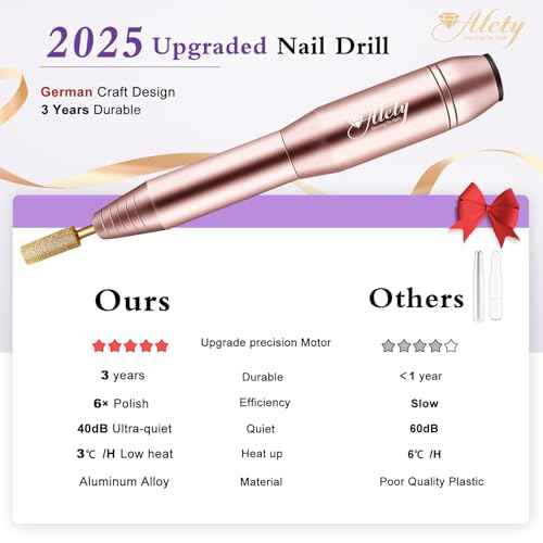 Electric Nail Drill Kit - Portable File for Acrylic Gel Nails, Professional Machine Efile Manicure Pedicure Tools With Gold Drill Bits for Home Salon Use