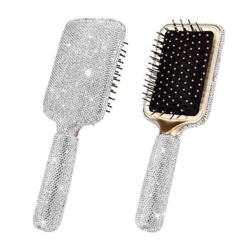 Curly Hair Brush, Luxury Rhinestone Detangling Brush, Stylish Bling Paddle Brushes for Women's All Hair Types