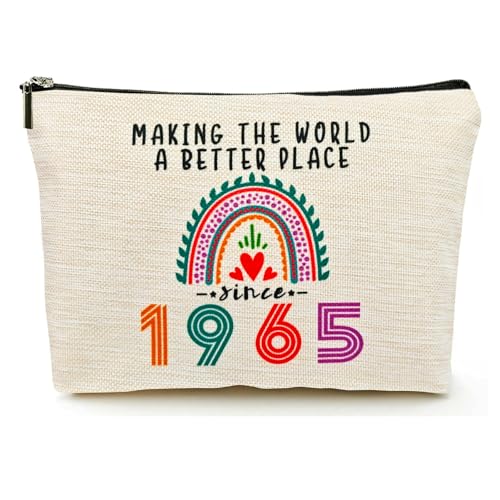 Happy 60th Birthday Gifts for Her Women Makeup Bag, Best 1965 Anniversary 60th Birthday Decorations, 60 Year old and Fabulous Gifts Ideas for Wife, Mom, Mothers Day, Christmas Cosmetic Travel Pouch