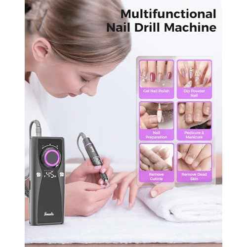 Electric Nail Drill Professional Kit: 45,000 RPM USB Rechargeable Efile Nail Drill Nail File with 12 Bits for Polishing Gel/Acrylic Nails- Portable Manicure Tool Set for Salon/Home-Black