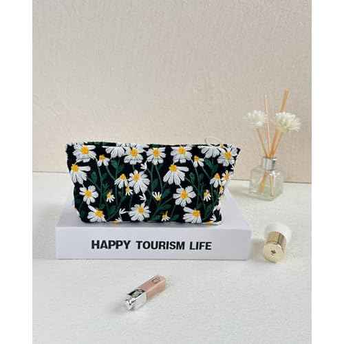 2 Pcs Makeup Bags, Large Cosmetic Bag Travel Toiletry Bag Organizer for Women, Embroidery Craft, Floral Makeup Bag Small Cosmetic Pouch Purse with Zipper Gifts for Girls Teen