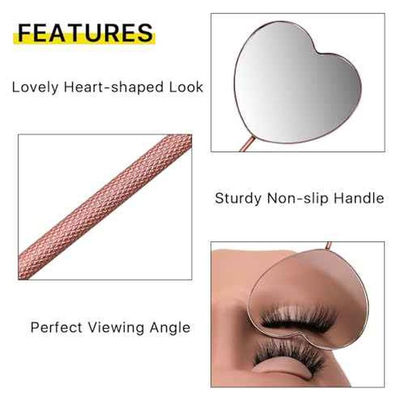 2.2inch Lovely Lash Mirror, Heart Shaped Detachable Stainless Steel Eyelash Mirror for Eyelash Extensions, Lash Supplies and Tool for Techs, Pink