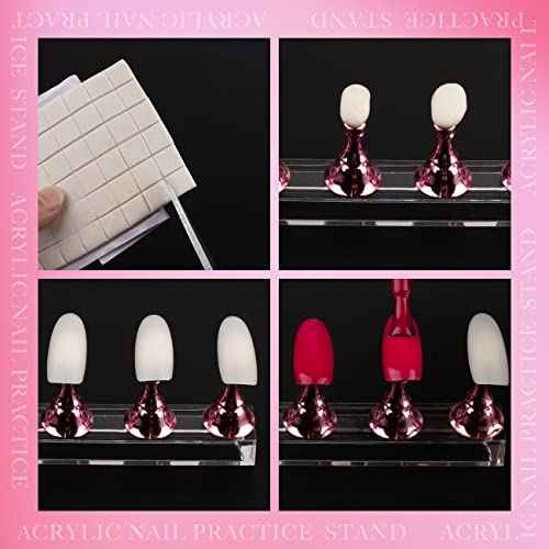 Nail Stands Acrylic Nail Art,Press on Nail Stand Magnetic Nail Tips Practice Holder 54 Pcs Reusable Adhesive Putty for DIY Painting(Pink