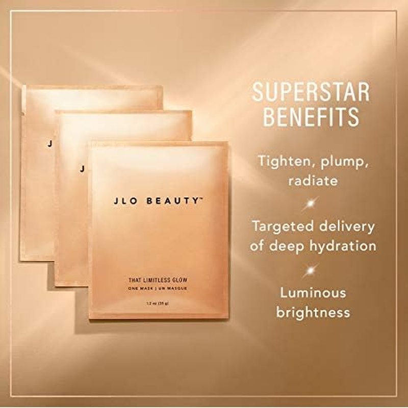 JLO BEAUTY Face Mask, 2-Piece Hydrating Sheet Mask with Glow Serum, Moisturizing & Firming Self Care Facial Sheets To Help Lift and Reduce Puffiness, Skin Care for Women, That Limitless Glow, 3 Pack