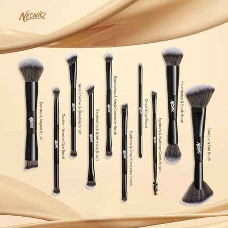 10 PCS Foundation Contour Conceal Brush Set With Bag, Makeup Brushes, Double-End Multi-functional Brushes for Foundation Powder Blush Eyeliner Eyeshadows, Professional Face Brush Set£¨Black£©