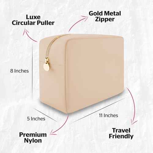 DANCOUR Nylon Makeup Bags for Women Large Preppy Travel Toiletry Pouch Cosmetic Bag Makeup Organizer