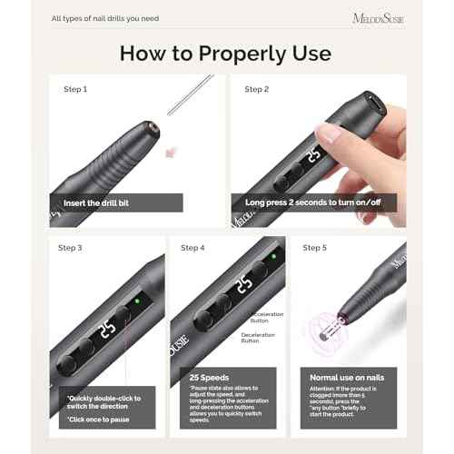 MelodySusie Cordless Nail Drill, PC180G 25,000RPM Rechargeable Electric Nail File with Nail Drill Bits,Sanding Bands