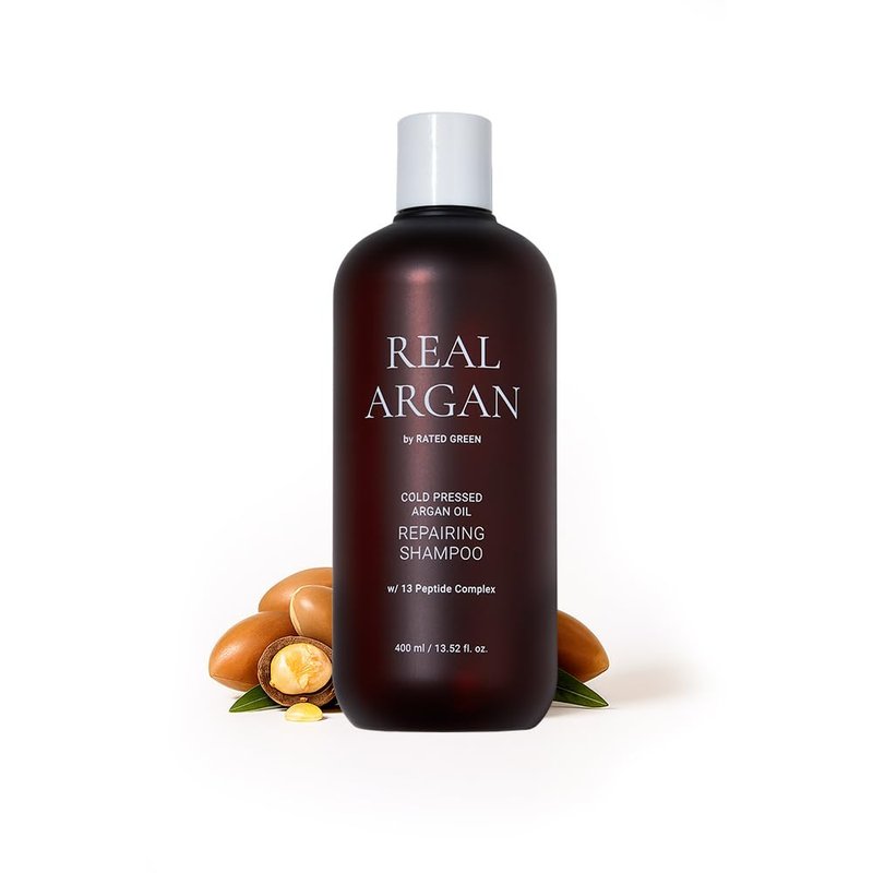Real Argan Repairing Shampoo - Organic Cold Pressed & 13 Peptide Complex for Damaged Hair | Silicone-Free, 13.52 fl oz