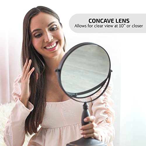 OVENTE 8'' Tabletop Makeup Mirror with 1X/7X Magnification, 360¡Æ Swivel Design and Double-Sided Free-Standing Vanity Mirror Perfect for Dresser, Bedroom and Office Desk, Antique Bronze MNLAT80ABZ1X7X