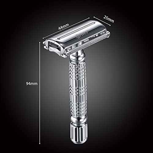 BAILI Butterfly Open TTO Double Edge Metal Safety Razor Wet Shaving Kit for Men Women with Platinum Blade and Mirrored Travel Case BD179