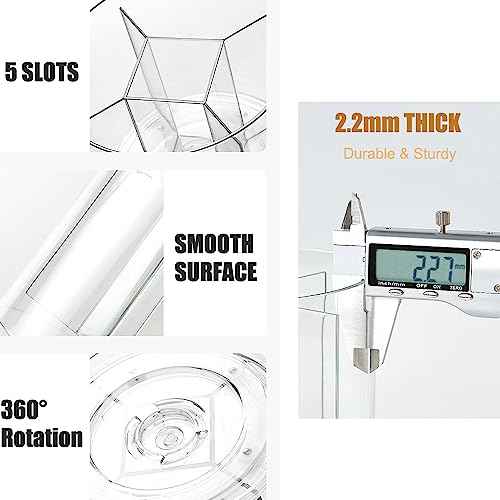 Makeup Brush Holder 360 Rotating Makeup Brushes Organizer for Vanity, 5 Slots Makeup Organizers & Storage, Multi-Functional Pencil Pen Holder for Desk, Cosmetic Storage Container Cup (Clear)